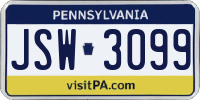 PA license plate JSW3099