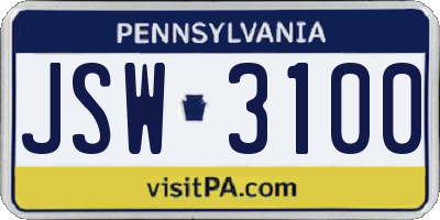 PA license plate JSW3100