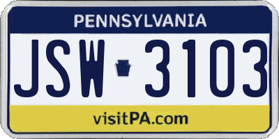 PA license plate JSW3103