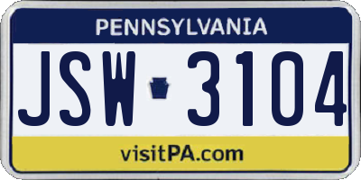 PA license plate JSW3104