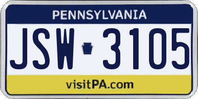 PA license plate JSW3105