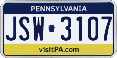 PA license plate JSW3107
