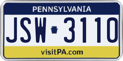 PA license plate JSW3110