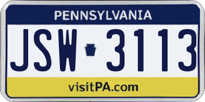 PA license plate JSW3113
