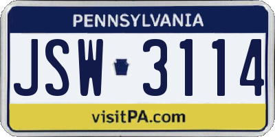 PA license plate JSW3114