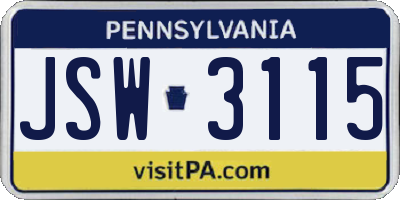 PA license plate JSW3115