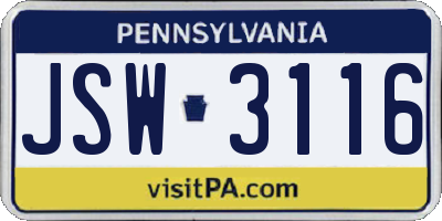 PA license plate JSW3116
