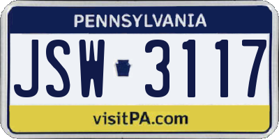 PA license plate JSW3117
