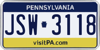 PA license plate JSW3118