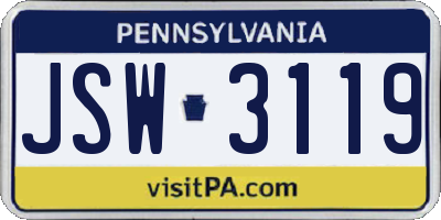 PA license plate JSW3119