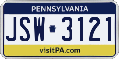 PA license plate JSW3121