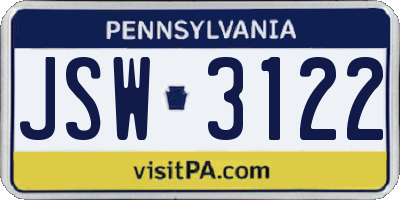PA license plate JSW3122