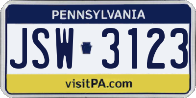 PA license plate JSW3123