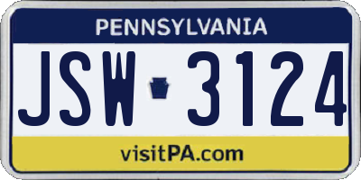 PA license plate JSW3124