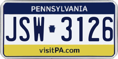 PA license plate JSW3126