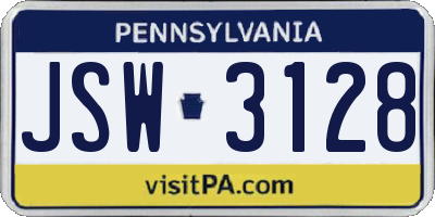 PA license plate JSW3128