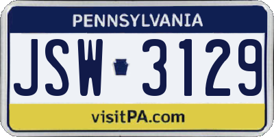 PA license plate JSW3129