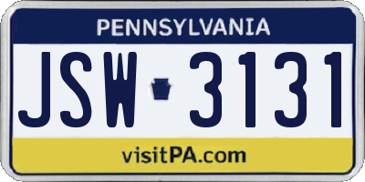PA license plate JSW3131
