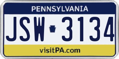 PA license plate JSW3134