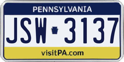 PA license plate JSW3137