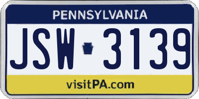PA license plate JSW3139