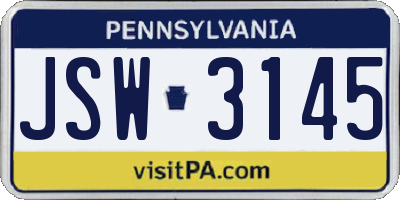 PA license plate JSW3145