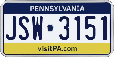 PA license plate JSW3151