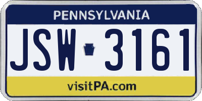 PA license plate JSW3161