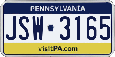 PA license plate JSW3165
