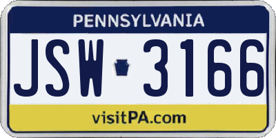 PA license plate JSW3166