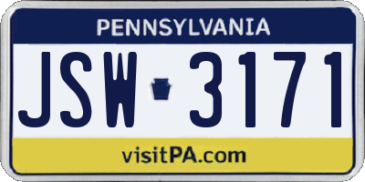 PA license plate JSW3171