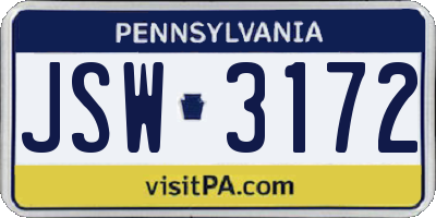 PA license plate JSW3172