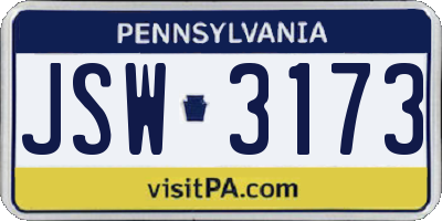 PA license plate JSW3173