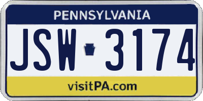 PA license plate JSW3174
