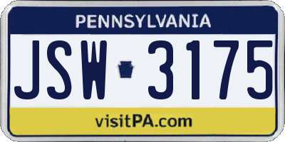 PA license plate JSW3175