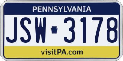 PA license plate JSW3178
