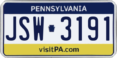 PA license plate JSW3191