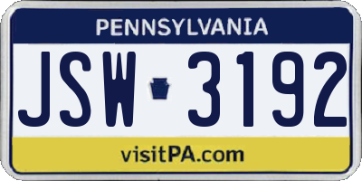 PA license plate JSW3192