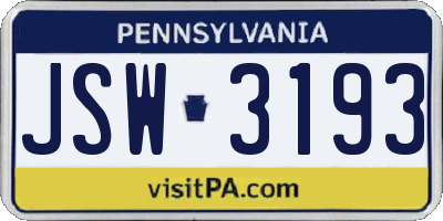 PA license plate JSW3193