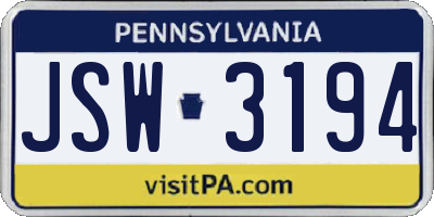 PA license plate JSW3194
