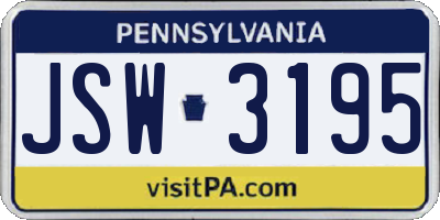 PA license plate JSW3195