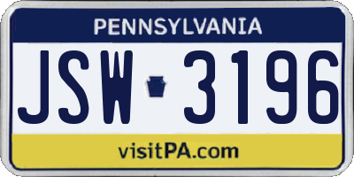 PA license plate JSW3196