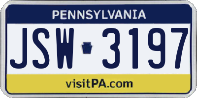 PA license plate JSW3197