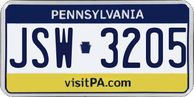 PA license plate JSW3205