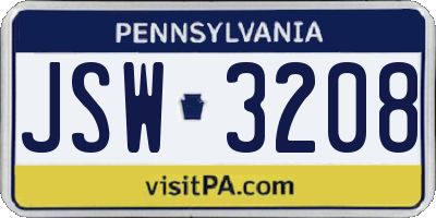 PA license plate JSW3208