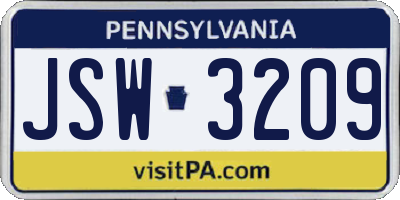 PA license plate JSW3209