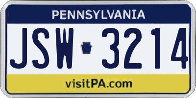 PA license plate JSW3214