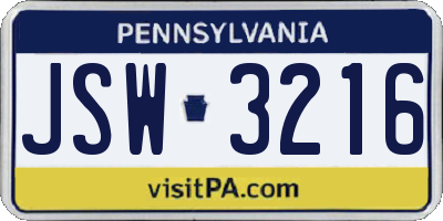 PA license plate JSW3216