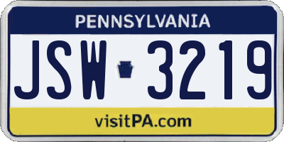 PA license plate JSW3219