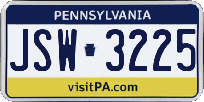 PA license plate JSW3225